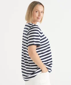Sussan Tops|T-Shirts>Australian Cotton Stripe Swing T-Shirt