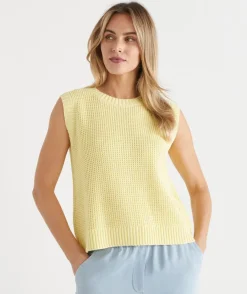 Sussan Tops|Knitwear>Back Button Tuck Stitch Knit Vest
