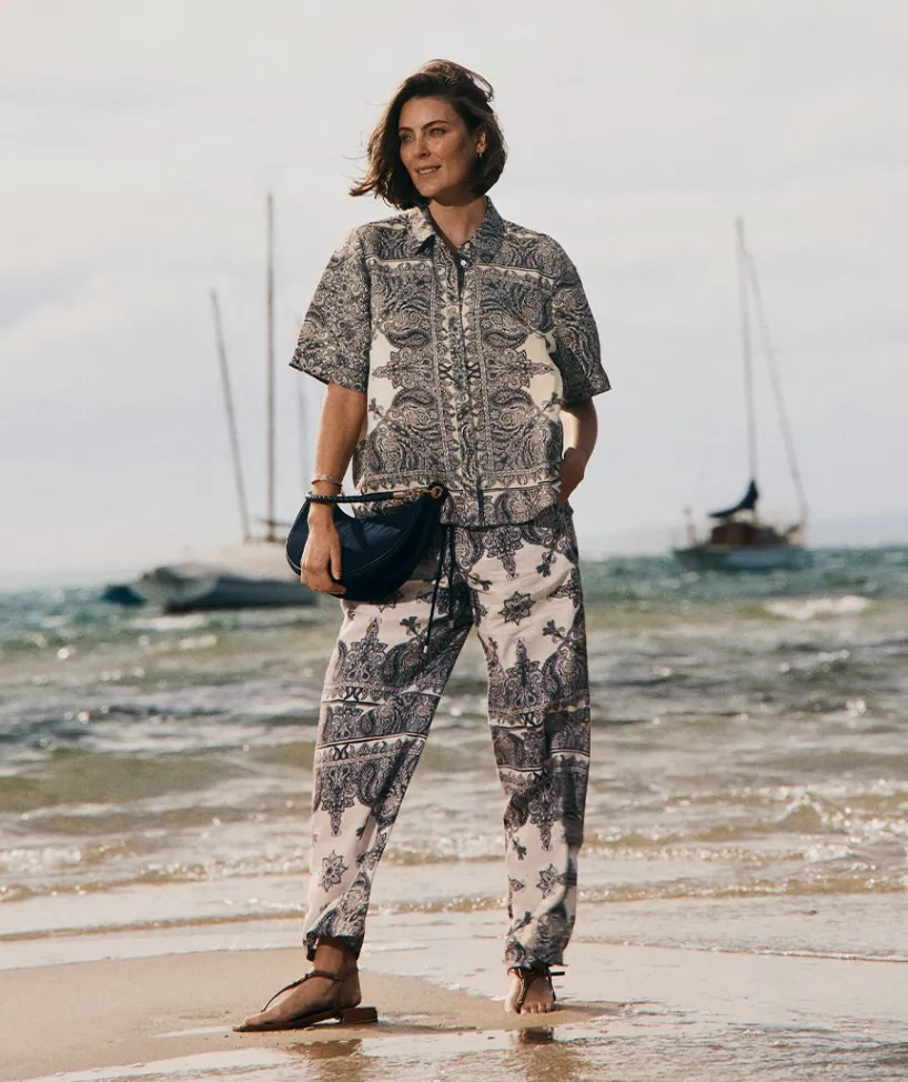Sussan Pants|Matching Sets>Bandana Print Drawstring Wide Leg Linen Pant