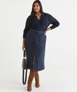 Sussan Skirts>Belted A-Line Midi Skirt