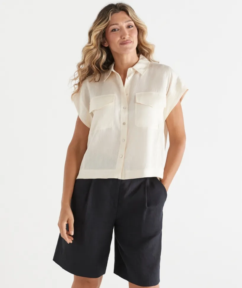 Sussan Tops|Shirts & Blouses>Boxy Fit Short Sleeve Shirt