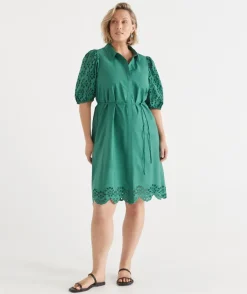 Sussan Dresses>Broderie Puff Sleeve Dress