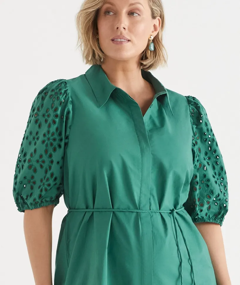 Sussan Dresses>Broderie Puff Sleeve Dress