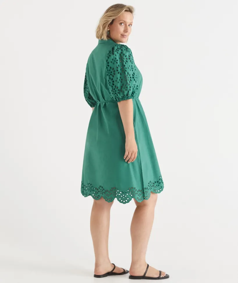 Sussan Dresses>Broderie Puff Sleeve Dress