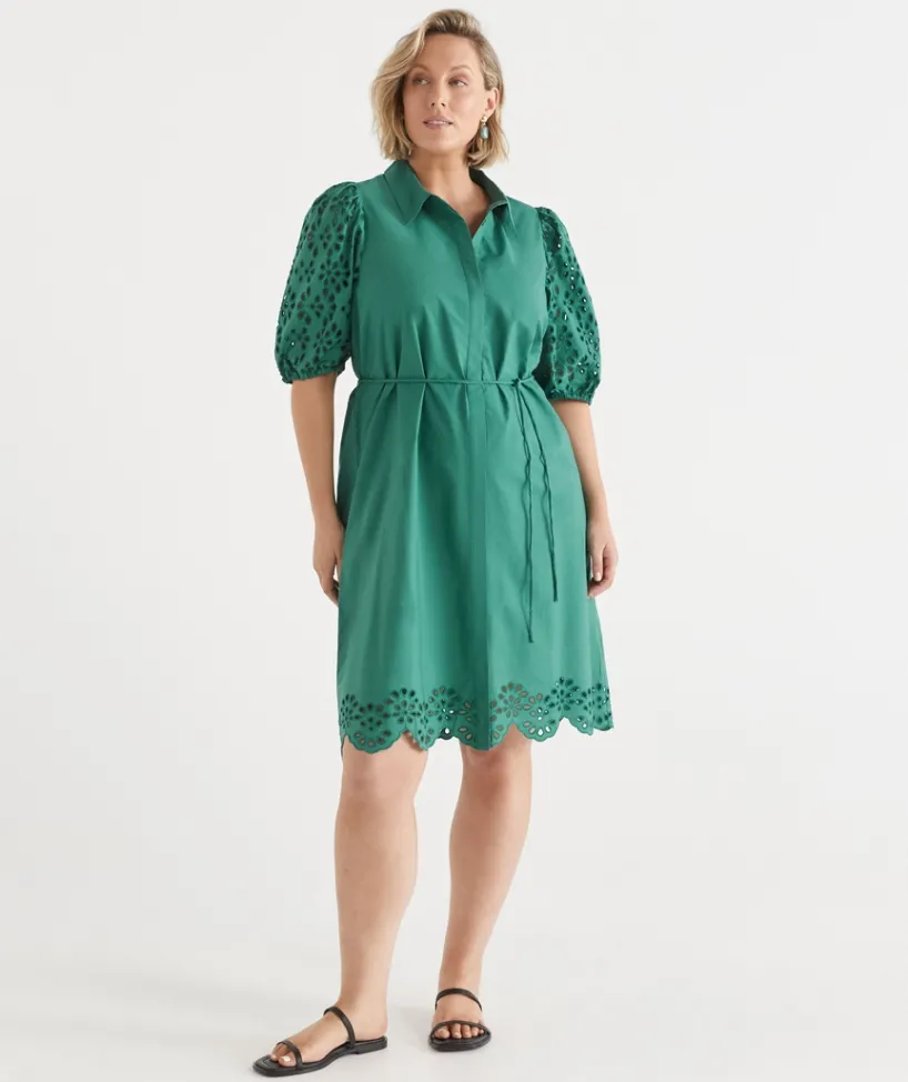 Sussan Dresses>Broderie Puff Sleeve Dress