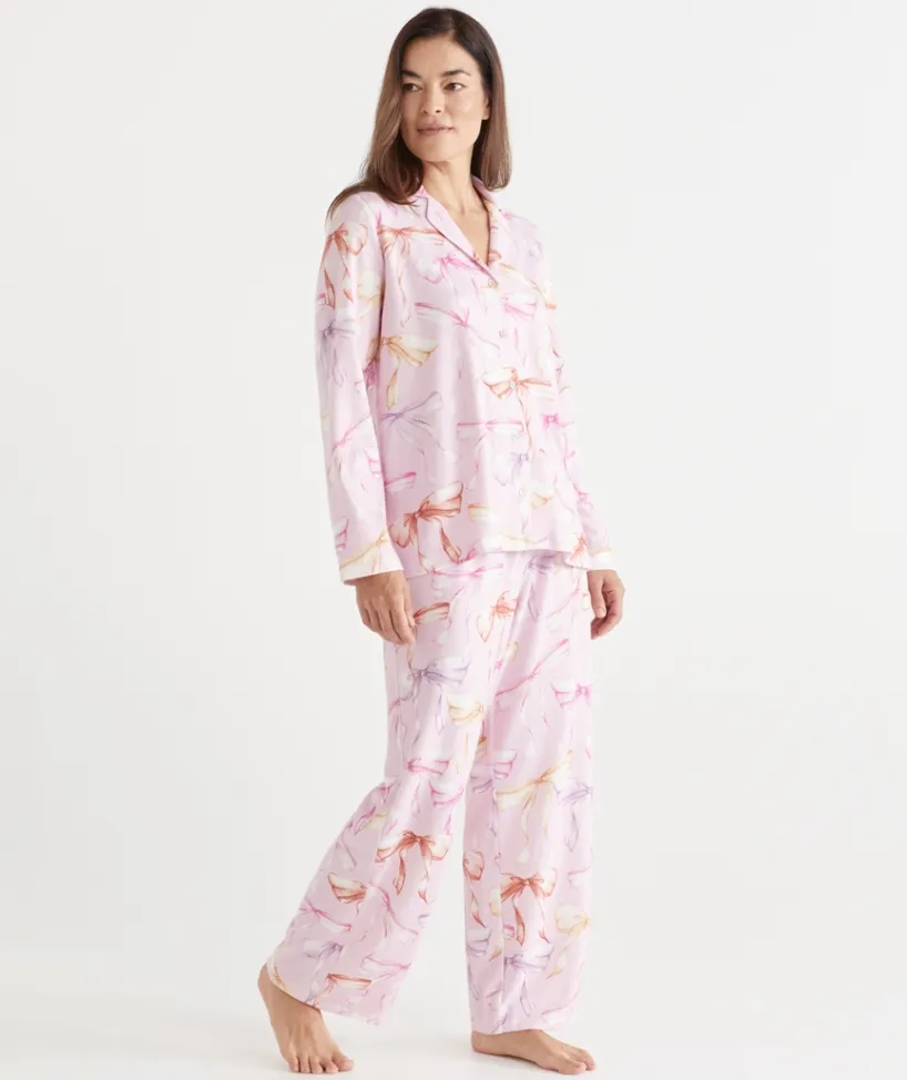 Sussan Pyjama Sets>Brushed Bow Print Novelty Pyjama Set