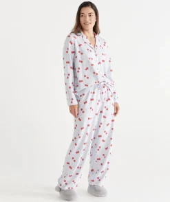 Sussan Pyjama Sets>Brushed Cherry Print Novelty Pyjama Set