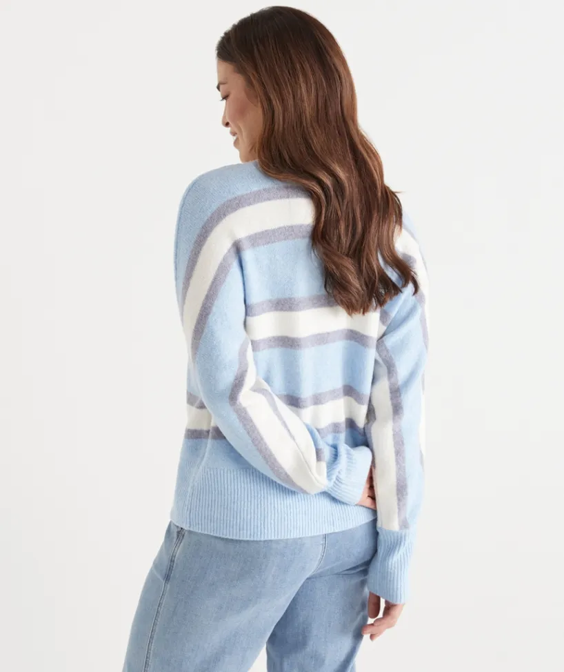 Sussan Tops|Knitwear>Brushed Stripe V Neck Jumper