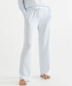 Sussan Pyjama Bottoms>Brushed Wide Leg Stripe Pyjama Pant - Blue