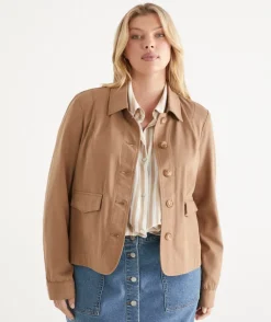 Sussan Jackets & Coats|Shackets>Button Up Collared Denim Jacket