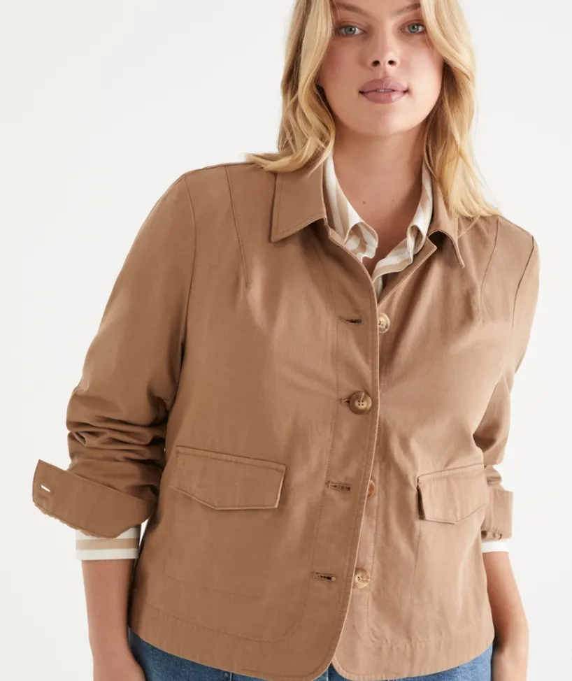 Sussan Jackets & Coats|Shackets>Button Up Collared Denim Jacket