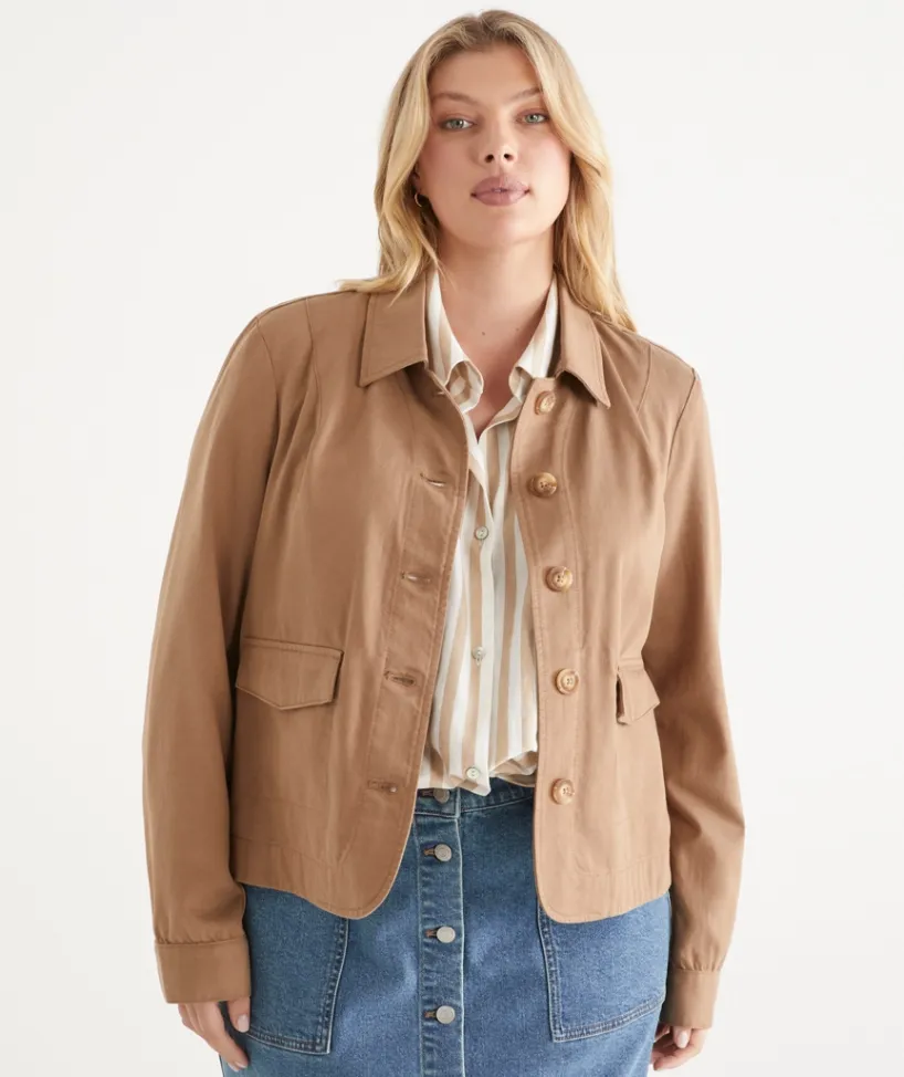 Sussan Jackets & Coats|Shackets>Button Up Collared Denim Jacket