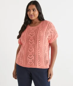 Sussan Tops|Knitwear>Cable Short Sleeve Knit