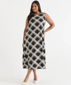 Sussan Dresses>Check Print Column Dress