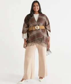 Sussan Wraps & Ponchos>Check Print Tassel Cape