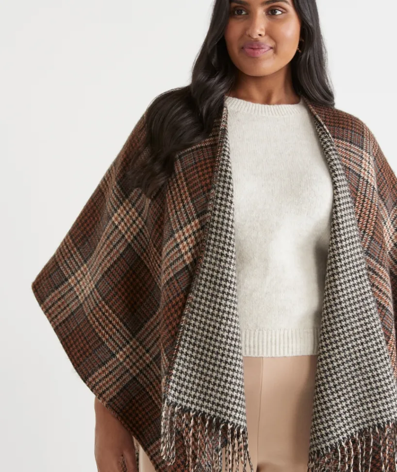 Sussan Wraps & Ponchos>Check Print Tassel Cape
