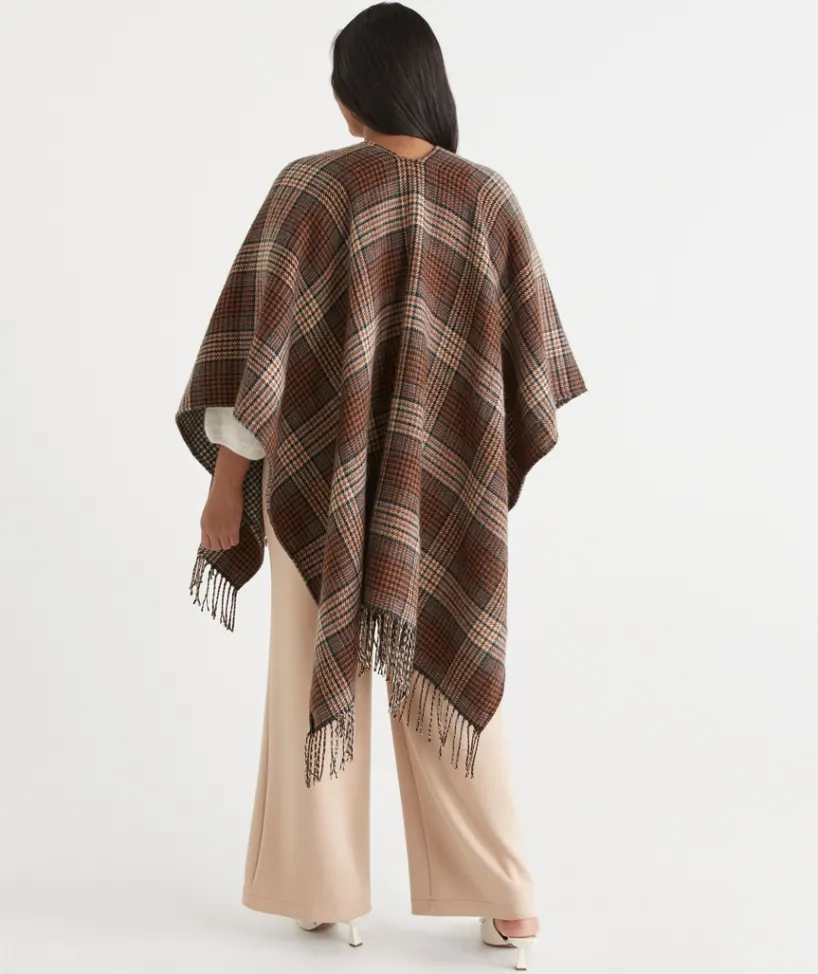 Sussan Wraps & Ponchos>Check Print Tassel Cape