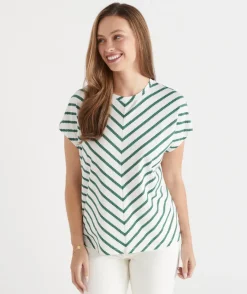 Sussan Tops|T-Shirts>Chevron Stripe Tee - Green