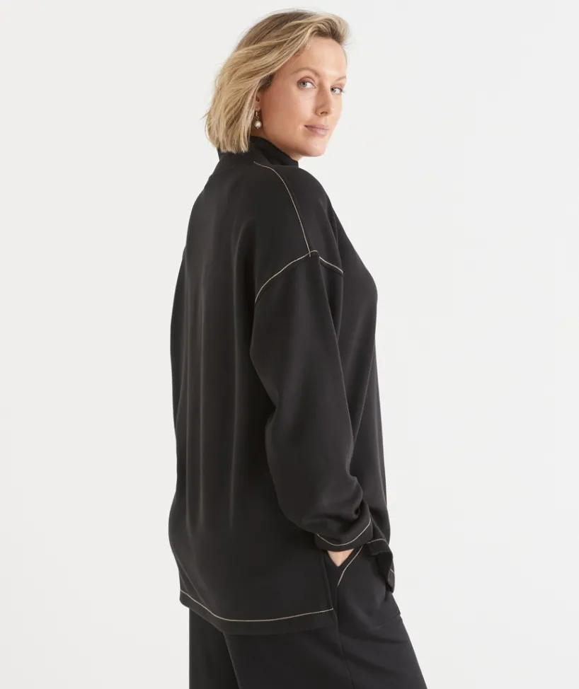 Sussan Tops|T-Shirts>Contrast Stitch Quarter-Zip Jumper -