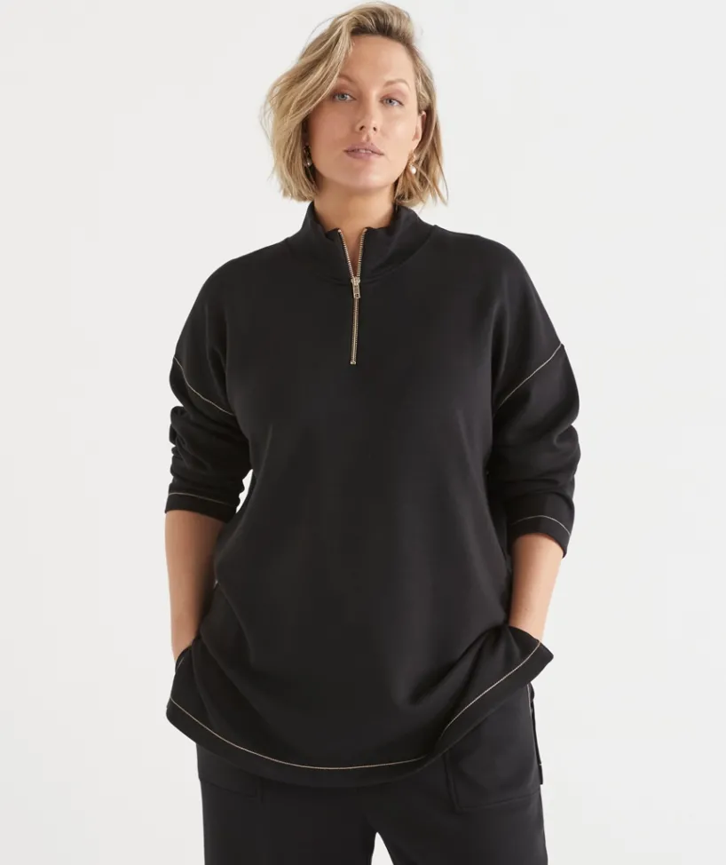 Sussan Tops|T-Shirts>Contrast Stitch Quarter-Zip Jumper -