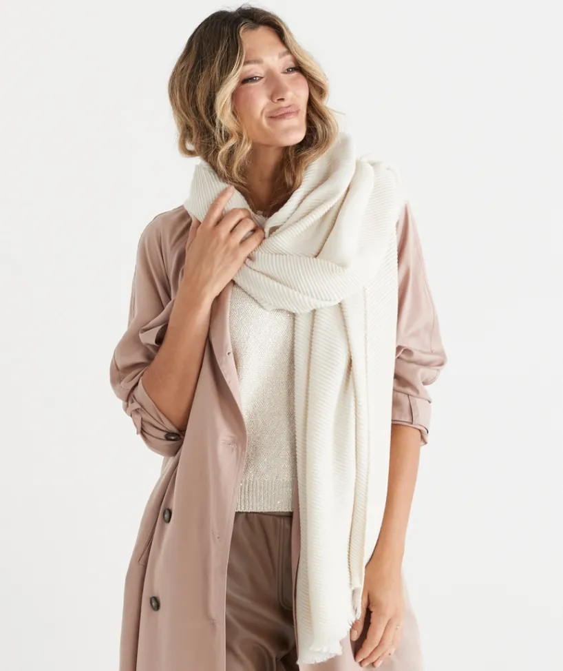 Sussan Knit Accessories|Scarves>Cream Plisse Textured Scarf