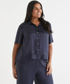 Sussan Tops|Matching Sets>Cupro Short Sleeve Shirt
