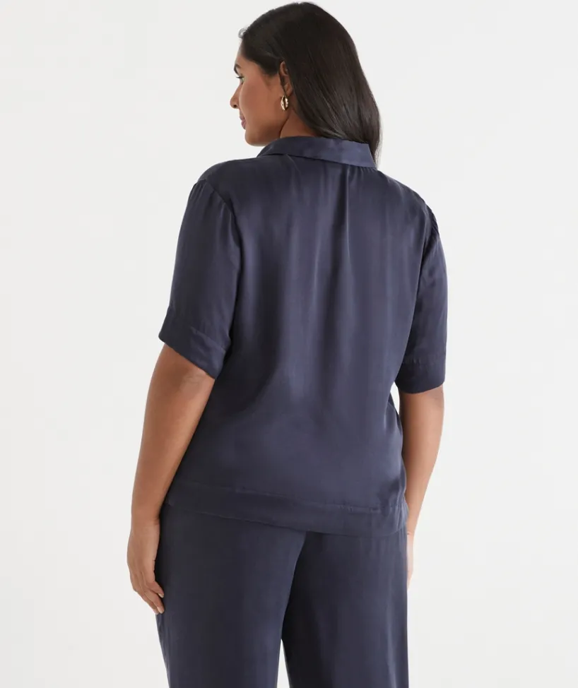 Sussan Tops|Matching Sets>Cupro Short Sleeve Shirt