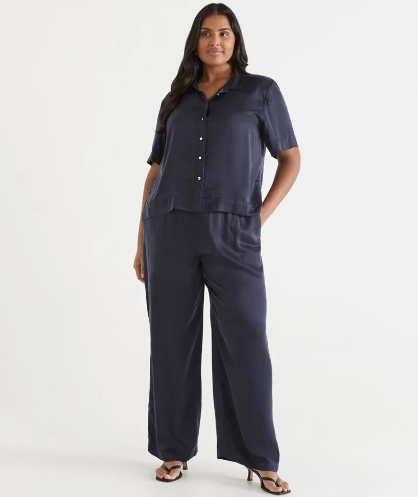 Sussan Tops|Matching Sets>Cupro Short Sleeve Shirt