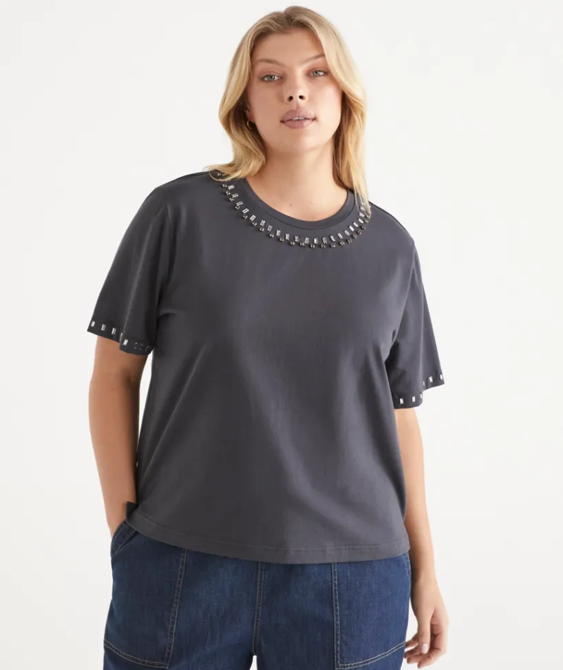 Sussan Tops>Embellished Short Sleeve Tee -