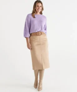 Sussan Skirts>Faux Suede Midi Skirt