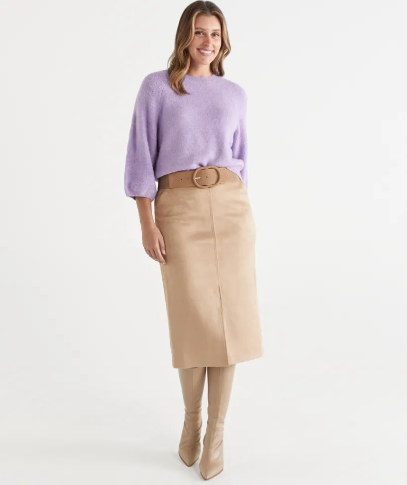 Sussan Skirts>Faux Suede Midi Skirt