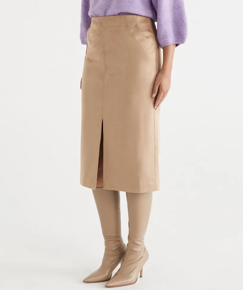 Sussan Skirts>Faux Suede Midi Skirt