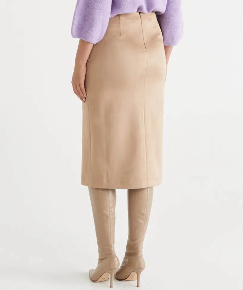 Sussan Skirts>Faux Suede Midi Skirt
