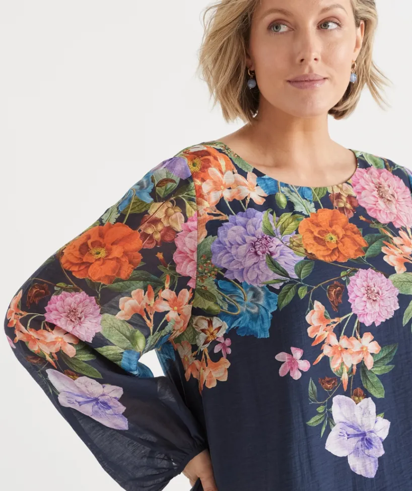 Sussan Dresses>Floral Botanical Long Sleeve Shift Dress