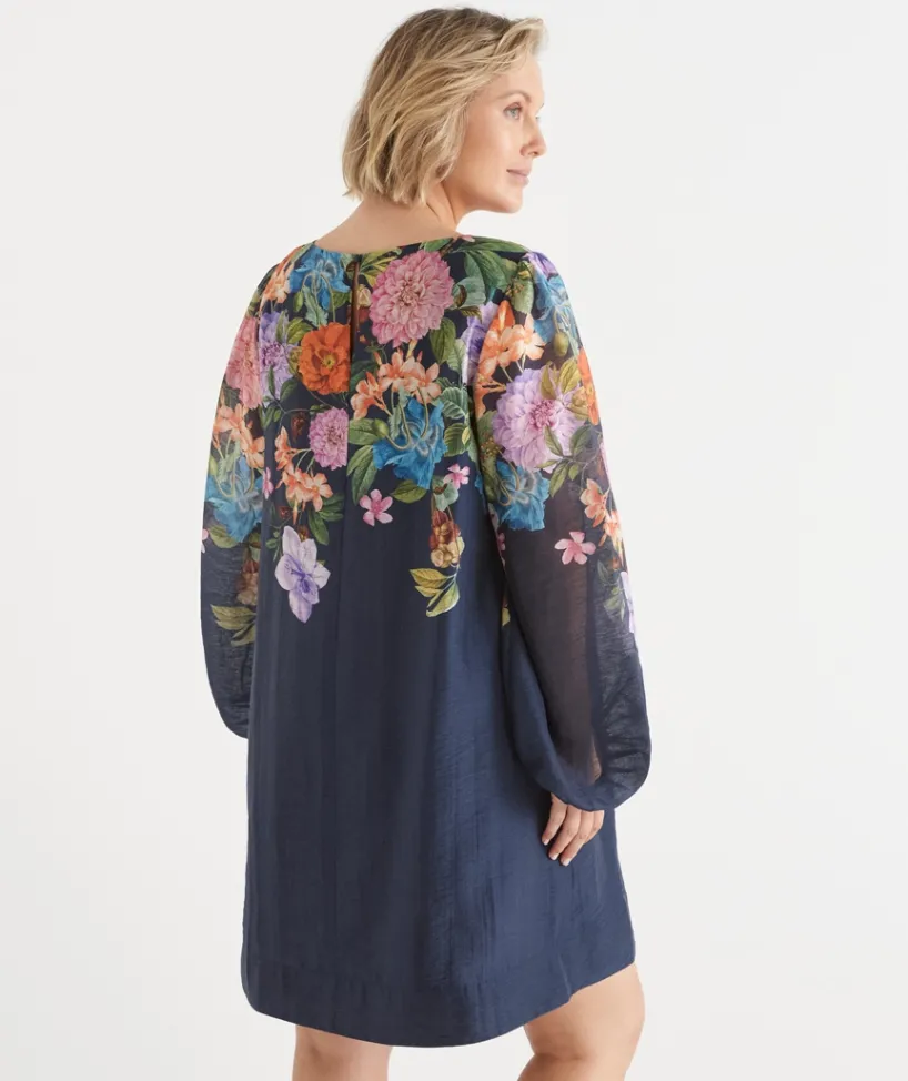 Sussan Dresses>Floral Botanical Long Sleeve Shift Dress