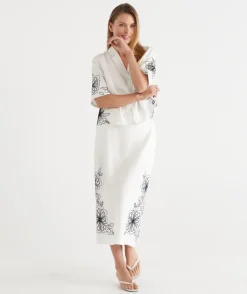 Sussan Matching Sets|Skirts>Floral Embroidered Column Skirt - White