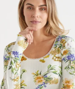 Sussan Nighties>Floral Field Long Sleeve Pointelle Nightie