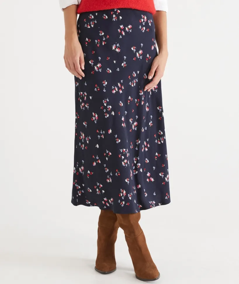 Sussan Skirts>Floral Print Slip Midi Skirt -
