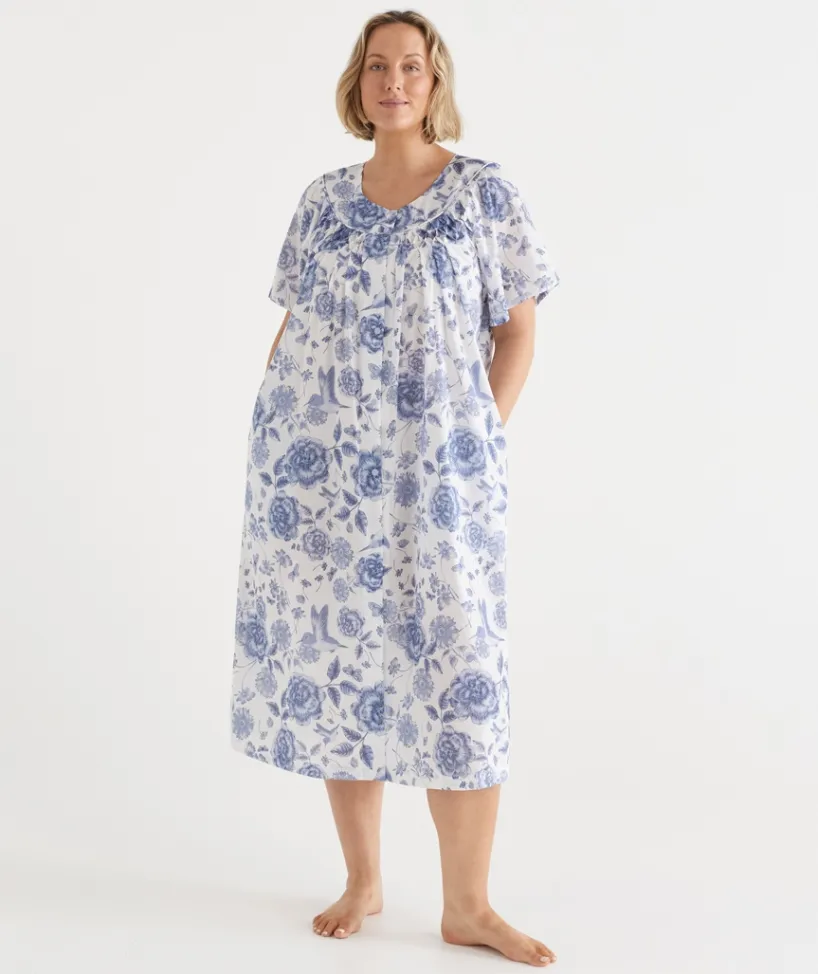 Sussan Dressing Gowns>Floral Toile Short Sleeve Housecoat Robe