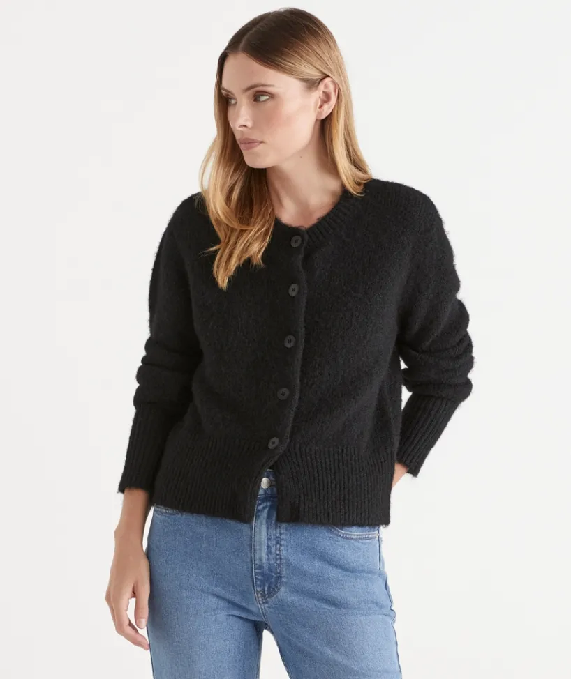 Sussan Tops|Knitwear>Fluffy Knit Crew Cardigan