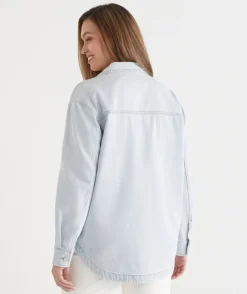 Sussan Denim|Denim Jackets & Shackets>Front Pocket Detail Denim Jacket