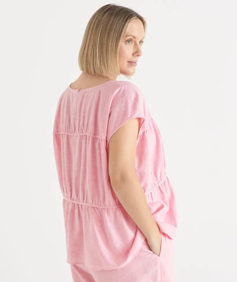 Sussan Tops|Shirts & Blouses>Gathered Short Sleeve Boxy Top