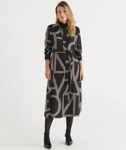 Sussan Dresses>Geometric Print Popover Midi Dress -