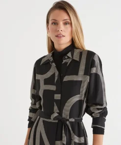 Sussan Dresses>Geometric Print Popover Midi Dress -