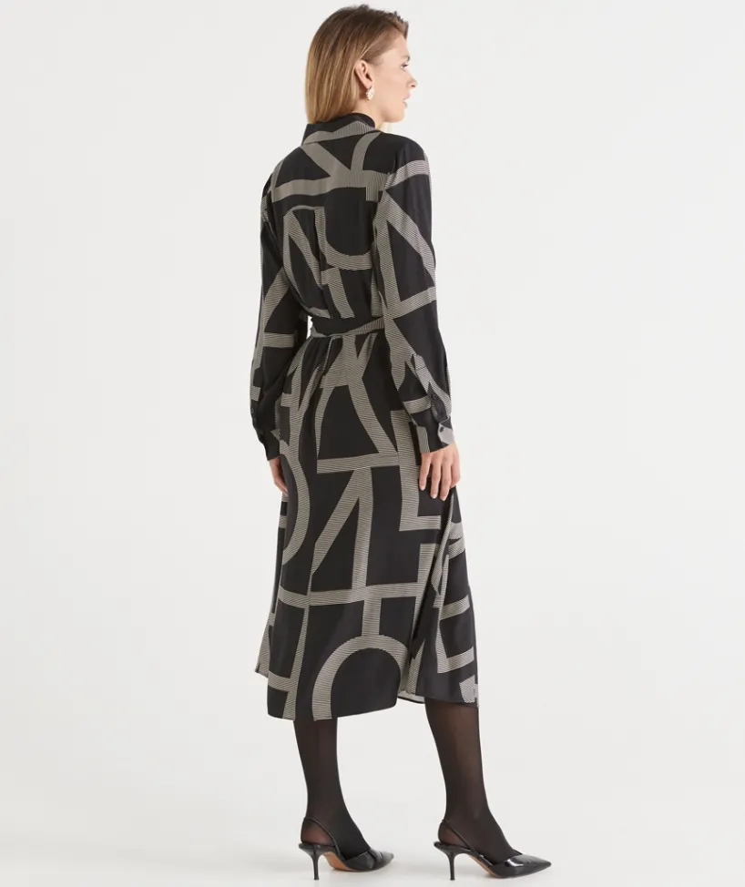 Sussan Dresses>Geometric Print Popover Midi Dress -