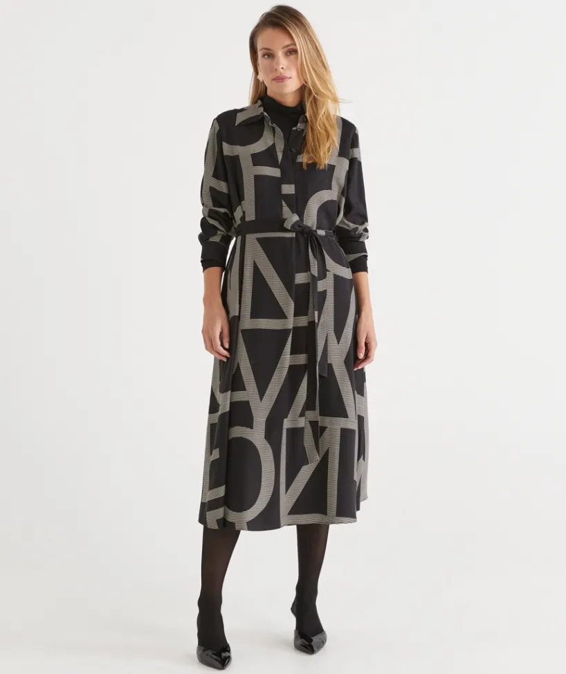 Sussan Dresses>Geometric Print Popover Midi Dress -