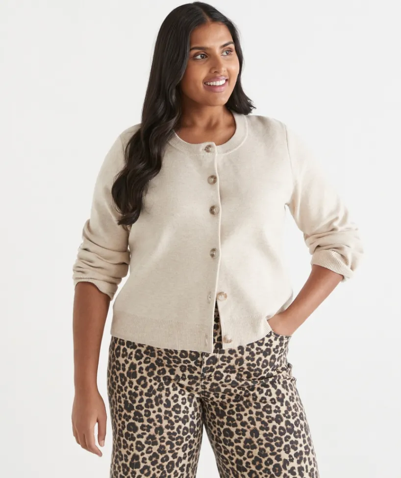 Sussan Knitwear|Tops>Knit Crew Neck Cardigan