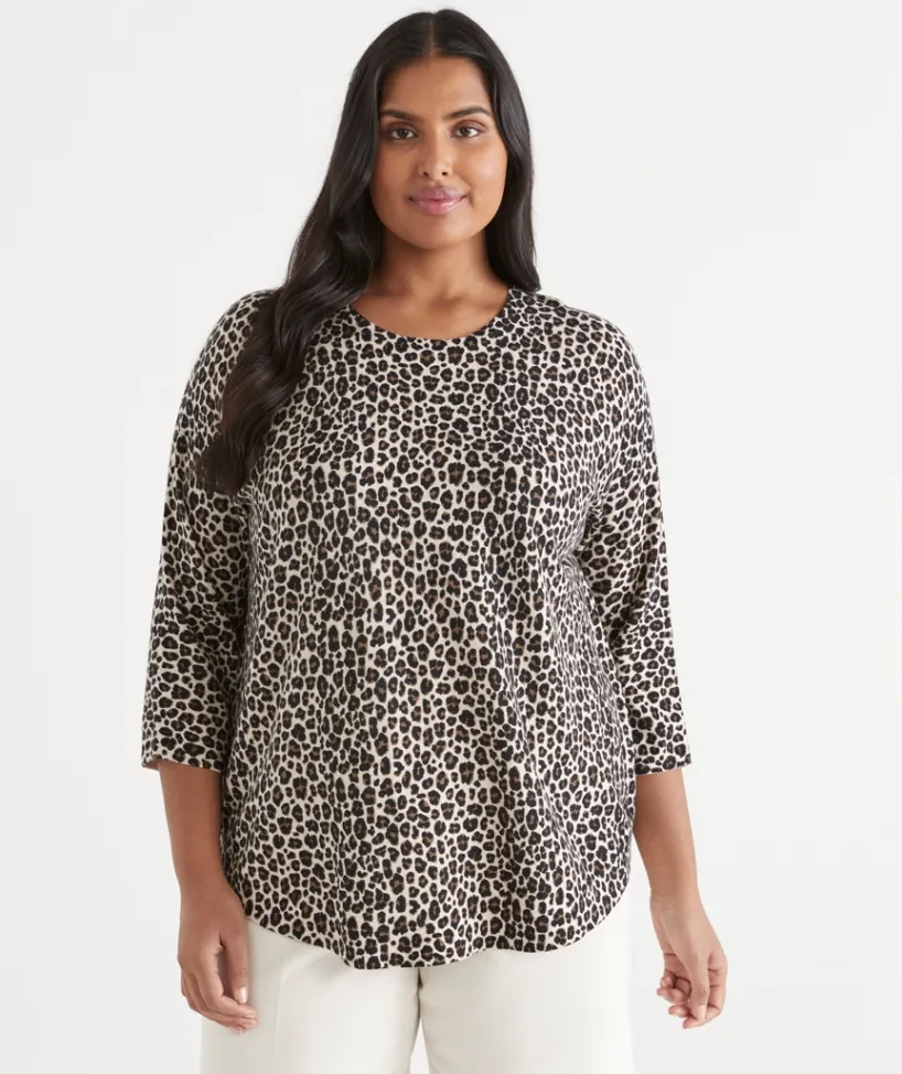 Sussan Tops|Knitwear>Leopard Print Curve Hem Jumper