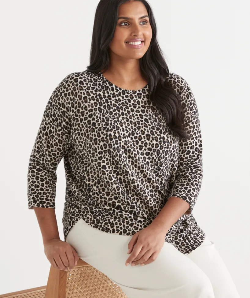Sussan Tops|Knitwear>Leopard Print Curve Hem Jumper
