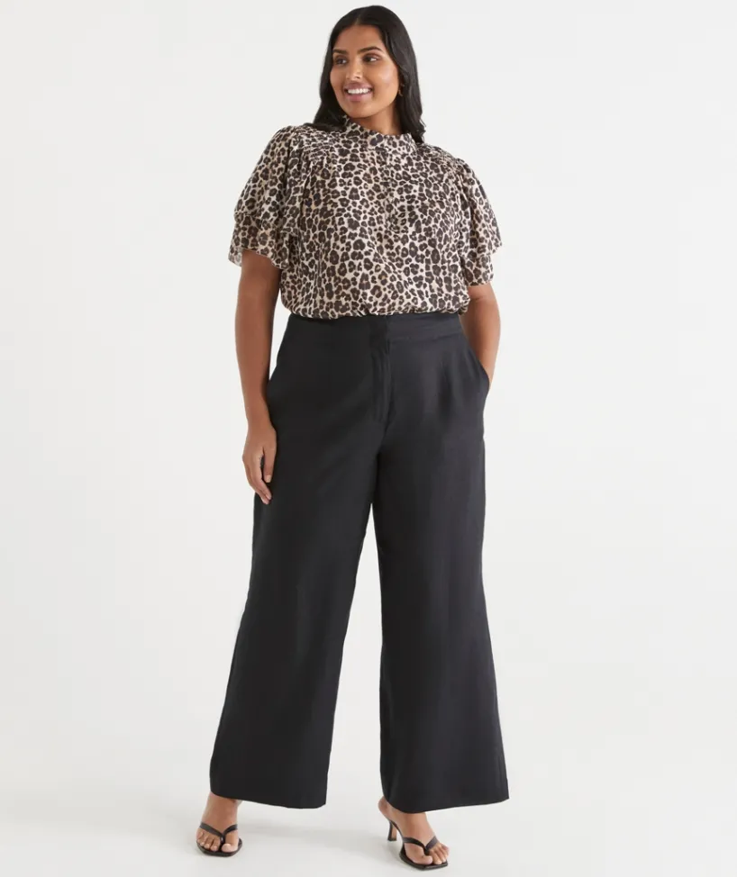 Sussan Tops|Shirts & Blouses>Leopard Print Flutter Sleeve Top